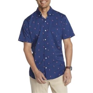 Men’s Izod Blue Flamingo Print Short Sleeve Button Down Casual Shirt